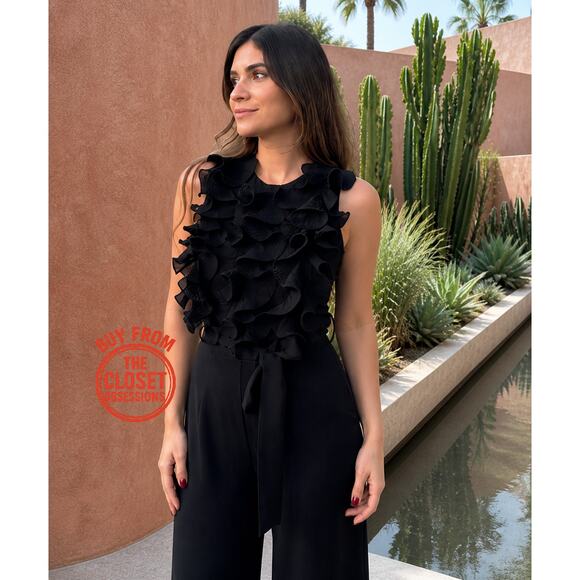 Zara Pants - Zara Black Ruffle Wide Leg Jumpsuit Belted Sleeveless Elegant Evening Size M NWT